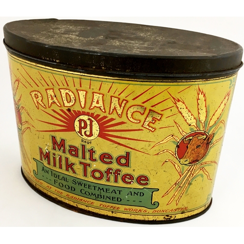 175 - DONCASTER RADIANCE MALTED MILK TOFFEE TIN. 9ins wide oval, various colours. Some overall wear. (7/10... 