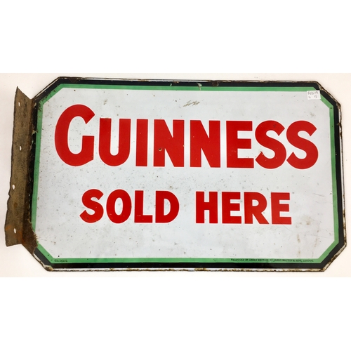 196 - GUINNESS ENAMEL SIGN. 11 by 18ins. Double sided, folded end type. Overall very very good (will easil... 