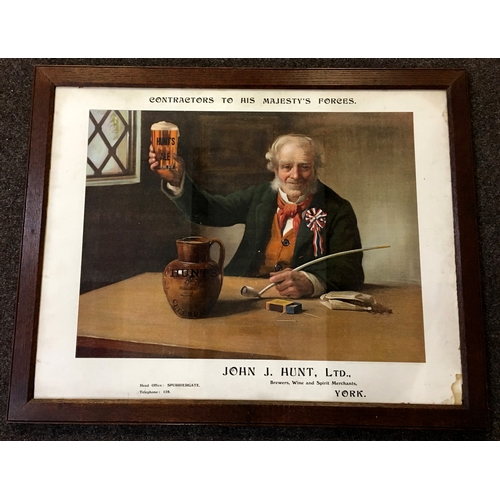 216 - YORK JOHN HUNT Ltd FRAMED BREWERY ADVERTISING SHOWCARD. 37.5 by 30ins. Multicoloured showcard of gen... 