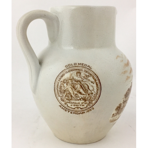 230 - JOHN SMITH’S BREWERY JUG & ASHTRAY. Jug 6ins tall. Off white ceramic - highly detailed scene of the ... 