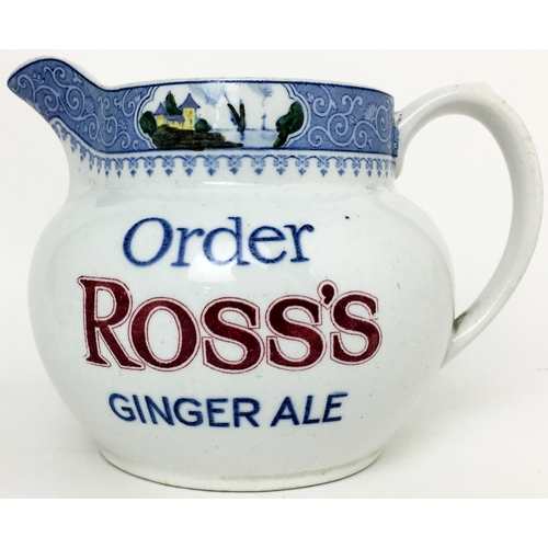 232 - ROSS’S WATER JUG. 4.5ins tall. Ginger Ale one side, Tonic Water to other. Minton base p.m. (9.5/10)