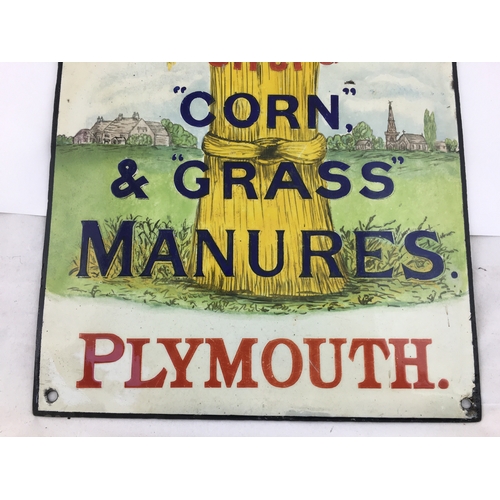 51 - BURNARD & ALGERS MANURES ENAMEL SIGN PLYMOUTH. 12 by 20ins. An impressive & colourful pictorial lovi... 