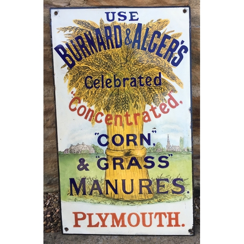 51 - BURNARD & ALGERS MANURES ENAMEL SIGN PLYMOUTH. 12 by 20ins. An impressive & colourful pictorial lovi... 