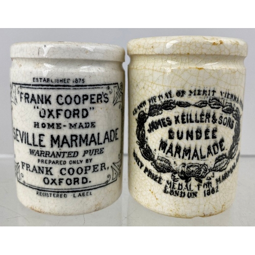 11 - MARMALADE POT DUO. 2ins, Frank Coopers, Oxford & James Keiller, Dundee. Body crazing & slight damage... 