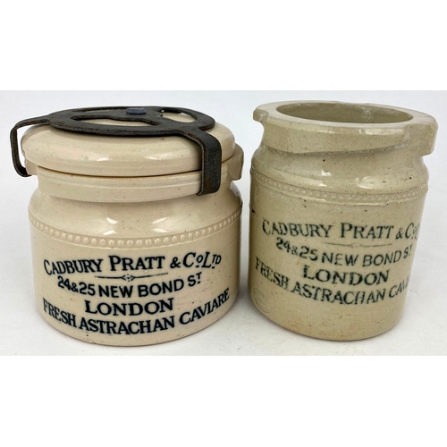 31 - LONDON CAVIARE JAR DUO. One lidded, CADBURY PRATT & CO LTD. Doulton Lambeth p. m. (2) (9.5/10)