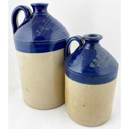 133 - 133. LONDON BLUE TOP FLAGON DUO. Tallest 13ins, handled. Impressed, W. R. HATTON & SONS/ WORMWOOD SC... 