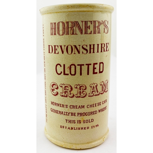 149 - HORNERS CYLINDER CREAM POT. 4.75ins tall, pink transfer to both sides. Surface staining plus repair ... 