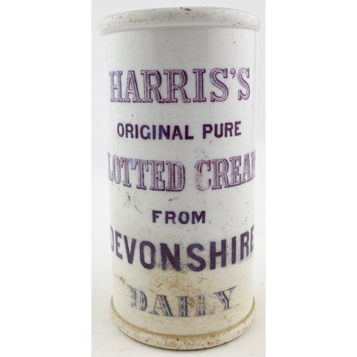 150 - HARRIS’S TRAIN PICTORIAL CYLINDER CREAM POT. 4.75ins tall, purple transfer. Surface wear & staining.... 