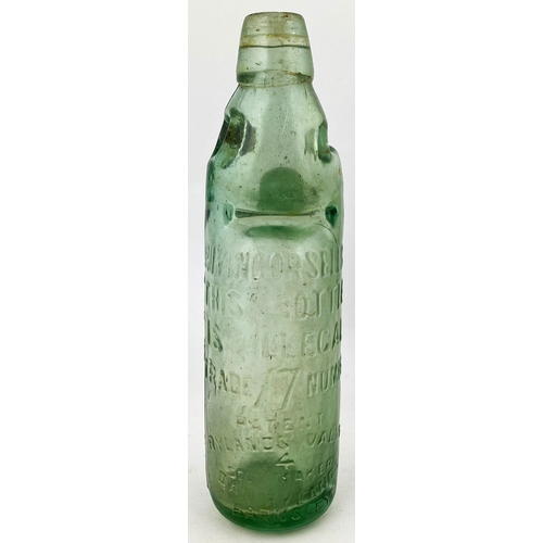 194 - BRIXTON VALVE PATENT CODD BOTTLE. 9ins tall, aqua. ‘METROPOLITAN/ HOLLAND ST. Heavily embossed both ... 