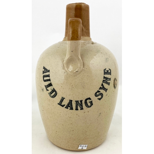 224 - AULD LANG SYNE WHISKY JUG. 7.5ins tall, handled. Highly detailed pict. transfer. Very tiny lip glaze... 