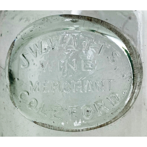 452 - COLEFORD/ J W WATTS SEALED WINE. Aqua glass, shouldered (embossed around), large chunky applied seal... 