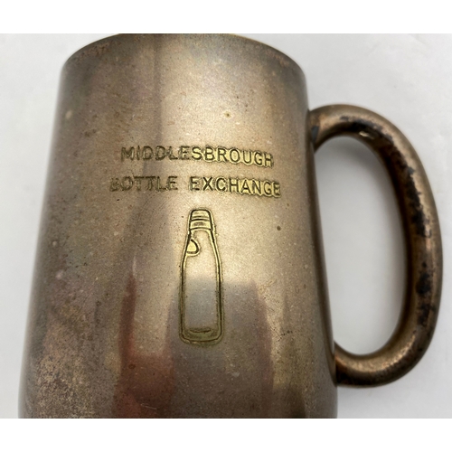 467 - METAL CODD BOTTLE PICTORIAL TANKARD. Heavy handled beer tankard with codd pict. & letters MIDDLESBOR... 