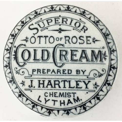 482 - LYTHAM COLD CREAM/ CHEMIST... POT LID. 2.9ins diam. Ornate outer border & interior swirls. Some bott... 