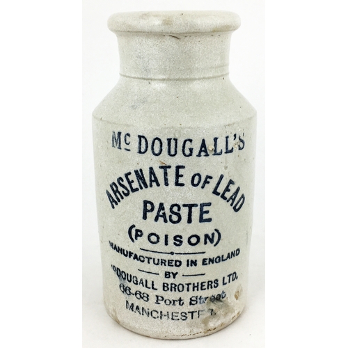 492 - McDOUGALL’S/ ARSENATE OF LEAD JAR. 6ins tall, off white straight sided cylinder as previous with wid... 