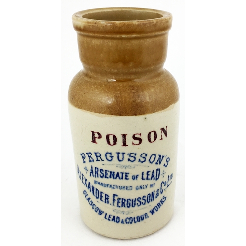 493 - FERGUSON’S POISON JAR. 5.75ins tall, t.t. 6 lines of writing to front in red & blue. Kennedy p.m. An... 