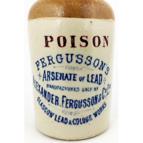 493 - FERGUSON’S POISON JAR. 5.75ins tall, t.t. 6 lines of writing to front in red & blue. Kennedy p.m. An... 