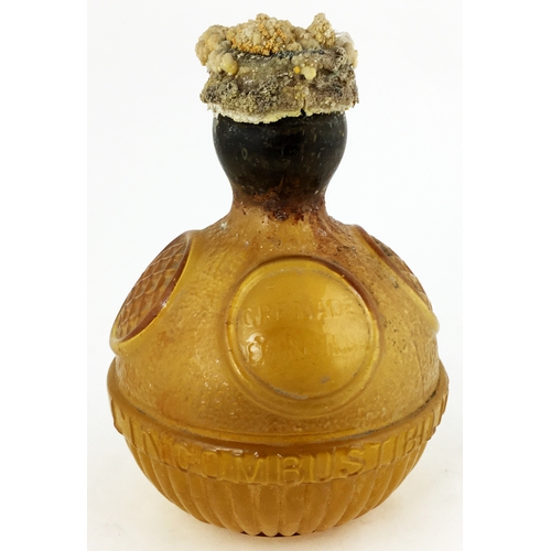 497 - SYSTEME LABBE FIURE GRENADE. Amber spherical bodied glass grenade, with original contents (top cryst... 