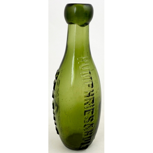 357 - READING FLAT BOTTOMED HAMILTON. 7ins tall, mid green glass, chunky blob lip. Heavily embossed for HU... 