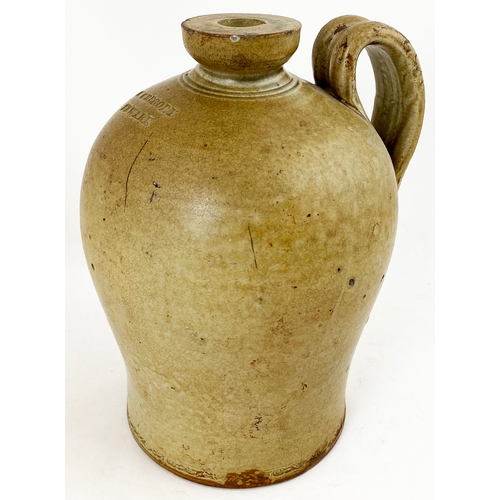 365 - NEWARK FLAGON. Grey green slip glaze, rear handle. Shoulder impressed ‘W GREGORY/ NEWARK.’ Couple ti... 