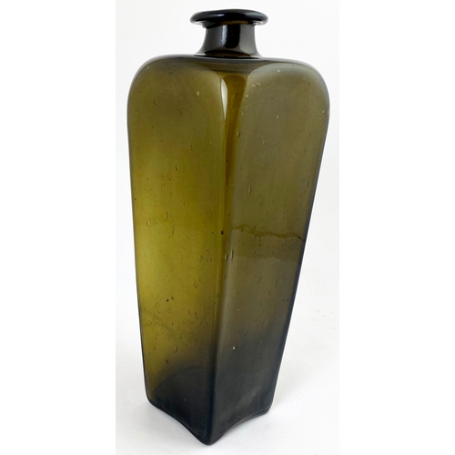 369 - FREEBLOWN CASE GIN. 10.2ins tall, very dark green/ black glass. Another stunning example with flared... 