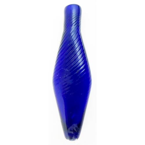 379 - LOZENGE SHAPED COBALT PERFUME. 3.7ins long, encircling raised spiralling lines decoration, tooled li... 