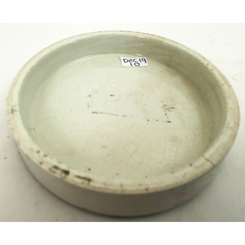 380 - HARROGATE ARECA NUT POT LID. 2.9ins diam. Crisply struck black transfer for WILSON LIMITED/ CHEMISTS... 