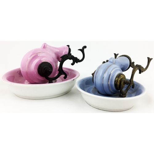 571 - CERAMIC SNAIL INKWELL. 5.5ins base diam. Bright pink snail shaped well set on a similar coloured bas... 