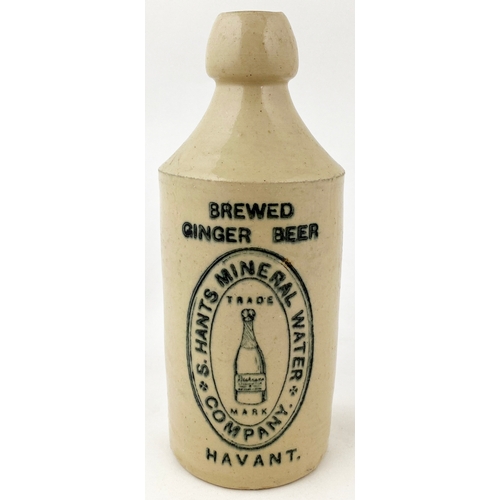 541 - HAVANT GINGER BEER BOTTLE. 7ins tall. St, all white. blob top. HANTS MINERAL WATER COMPANY. (10/10) ... 