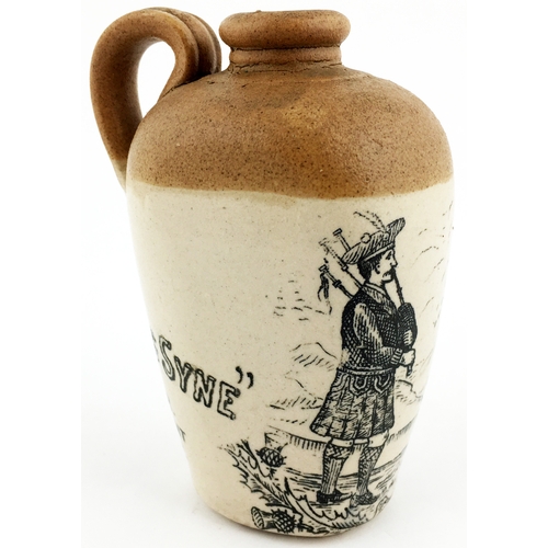 577 - DUMBARTON AULD LANG SYNE.  5ins tall, t.t., rea handle. Flat bodied pocket type jug depicting higlan... 