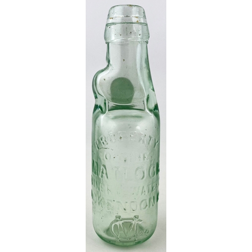 560 - DEEK’S PATENT CODD BOTTLE. 7.6ins tall, 6oz aqua glass example. Heavily embossed MATLOCK/ MINERAL WA... 