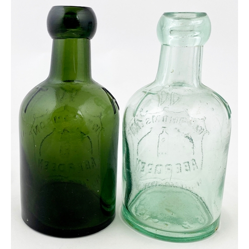 566 - ABERDEEN SELTZER DUO. 6.8ins tall, one green one aqua. Heavily embossed WM THOMSON/ ABERDEEN, pict t... 