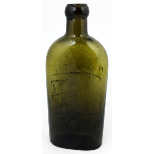 607 - WARNERS SAFE NERVINE BOTTLE.  7.8ins tall. Dark emerald green, sloping shoulders, blob lip. Embossed... 