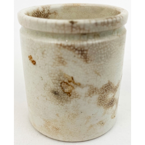 599 - SWINDON OINTMENT POT. 2ins tall. L. L. MORSE/ HERBAL OINTMENT etc - 9 lines of writing. Body stains ... 