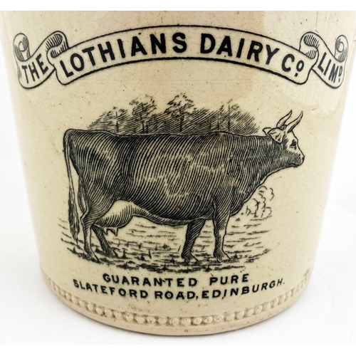 578 - LOTHIAN DAIRY BUTTER CROCK. 7.2ins tall, t.t., inc lid (several flakes). Spectacular detailed Buchan... 