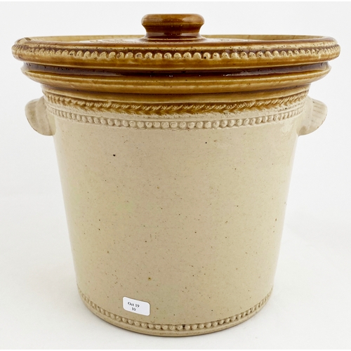 578 - LOTHIAN DAIRY BUTTER CROCK. 7.2ins tall, t.t., inc lid (several flakes). Spectacular detailed Buchan... 