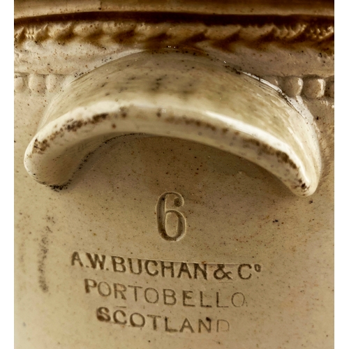 578 - LOTHIAN DAIRY BUTTER CROCK. 7.2ins tall, t.t., inc lid (several flakes). Spectacular detailed Buchan... 