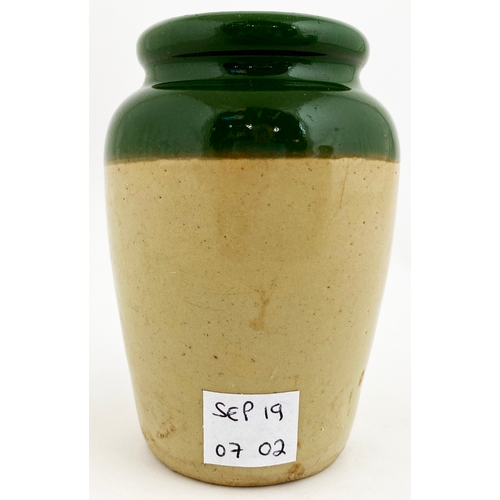 582 - EAST FINCHLEY CREAM POT. 3.75ins tall. Green top. Sim ple linear transfer, strong black. Side hairli... 