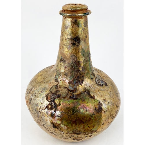 686 - ENGLISH SEALED SHAFT & GLOBE WINE BOTTLE. 8.3ins tall, c. 1665-70. This bottle and the next, are com... 