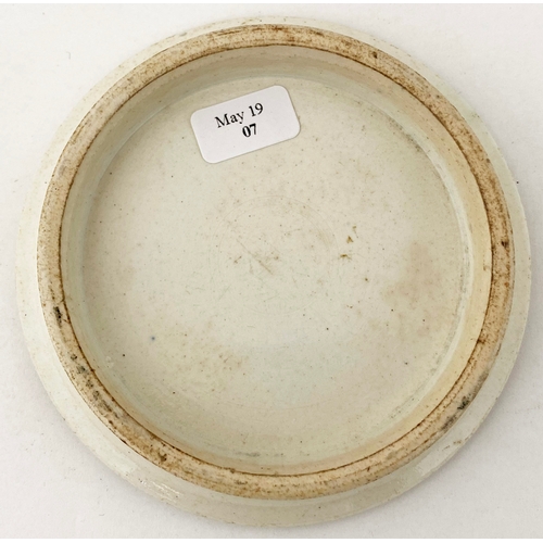 625 - ARECA NUT TOOTH PASTE POT LID. 3.25ins diam. Another strong black assymetric transfer. Outer writing... 