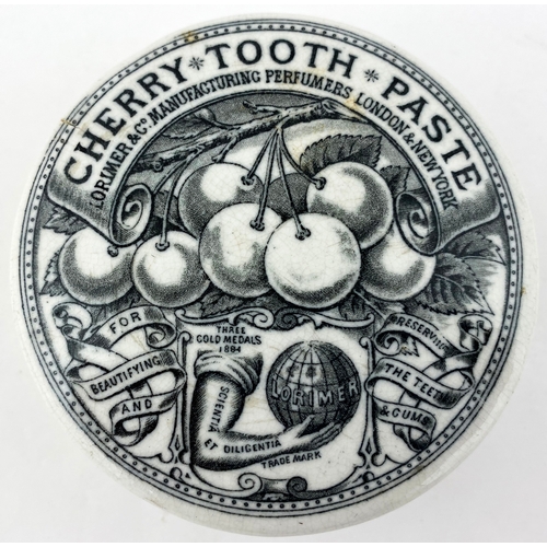 636 - LORIMER CHERRY TOOTH PASTE POT LID & BASE. 3.25ins. Extremely ornate design featuring large bunch of... 