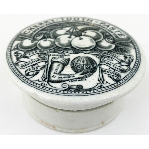 636 - LORIMER CHERRY TOOTH PASTE POT LID & BASE. 3.25ins. Extremely ornate design featuring large bunch of... 