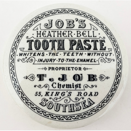 639 - SOUTHSEA TOOTH PASTE POT LID. A large 3.25ins diam lid. JOB’S/ HEATHER BELL... T JOB/ Chemist...’ Re... 