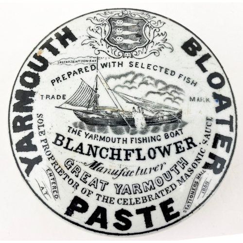 644 - YARMOUTH BLOATER PASTE POT LID.  3.5ins diam. Slightly smaller variant to previous lot & with additi... 