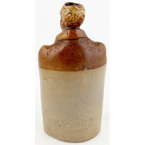 659 - LORD JOHN RUSSELL REFORM FLASK. (Reform Flasks p38) 7.2ins tall, t.t, salt glaze, top half modelled ... 