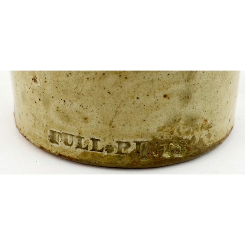 664 - HULL SLAB SEAL PORTER. 9ins tall. Grey/ green slip glaze. Pie crust seal ‘JOHN. SHAW/ WINE & SPIRIT ... 