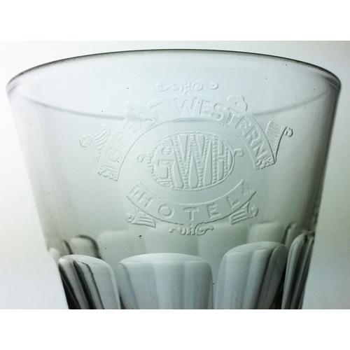 404 - RAILWAY WINE GLASS. 4.7ins tall. Cut lead glass form on stem etched logo ‘GREAT WESTERN/ GWR/ HOTEL.... 