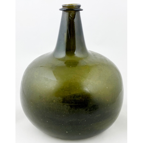 674 - METHUSELAH WINE BOTTLE? 11.3ins tall, dark green glass, delightful undamaged thin string lip, base p... 