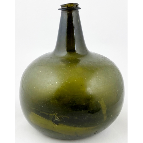 674 - METHUSELAH WINE BOTTLE? 11.3ins tall, dark green glass, delightful undamaged thin string lip, base p... 