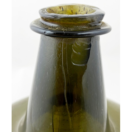 674 - METHUSELAH WINE BOTTLE? 11.3ins tall, dark green glass, delightful undamaged thin string lip, base p... 