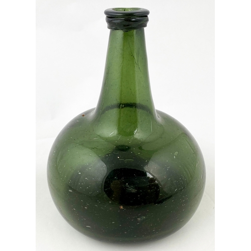 675 - EUROPEAN ONION BOTTLE. 6.75ins tall.Bright/ deep green glass, c. 1705-10. Most likely of European ma... 